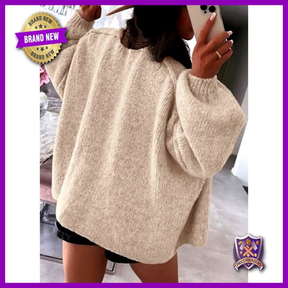 Oversized Chunky Cardigan Lantern Sleeve Open Front Loose Fall Sweater - Picture 3 of 7